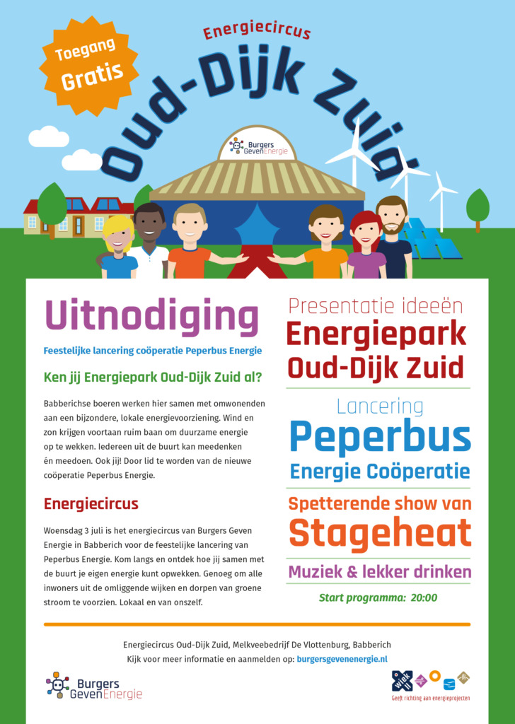 Uitnodiging en programma van Energiecircus Oud-Dijk Zuid op 3 juli 2019